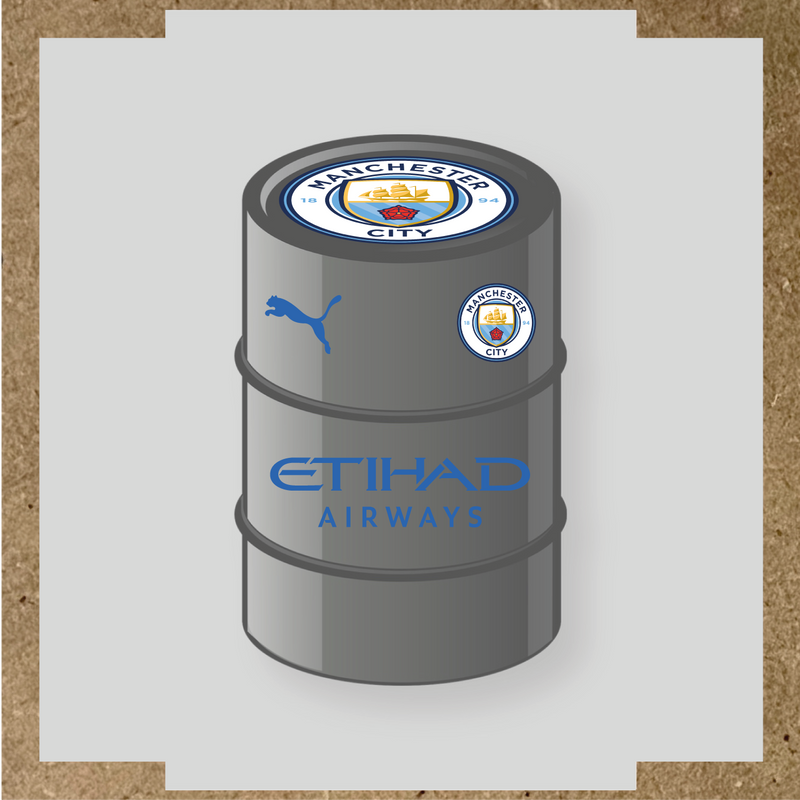 Kit de 4 stickers Manchester City pour baril décoratif affichant le logo de Manchester City et de Puma. couleur:bleu pétrole