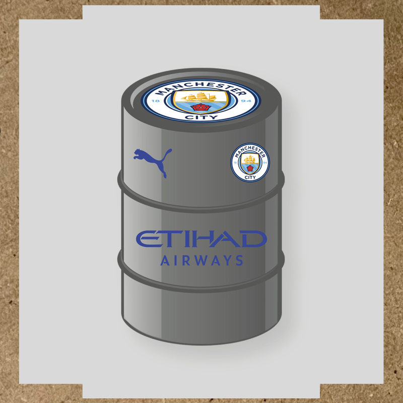 Kit de 4 stickers Manchester City pour baril décoratif affichant le logo de Manchester City et de Puma. couleur:bleu roi