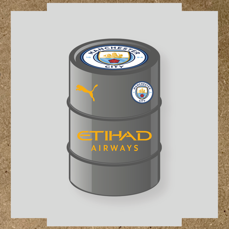 Kit de 4 stickers Manchester City pour baril décoratif affichant le logo de Manchester City et de Puma. couleur:jaune foncé
