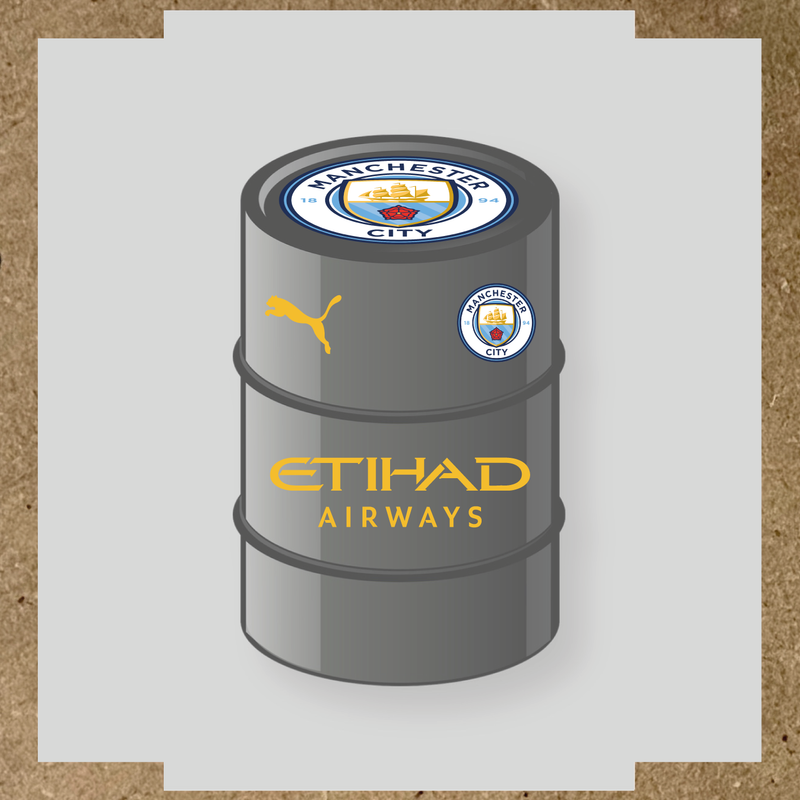 Kit de 4 stickers Manchester City pour baril décoratif affichant le logo de Manchester City et de Puma. couleur:jaune