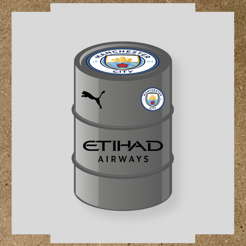 Kit de 4 stickers Manchester City pour baril décoratif affichant le logo de Manchester City et de Puma. couleur:noir
