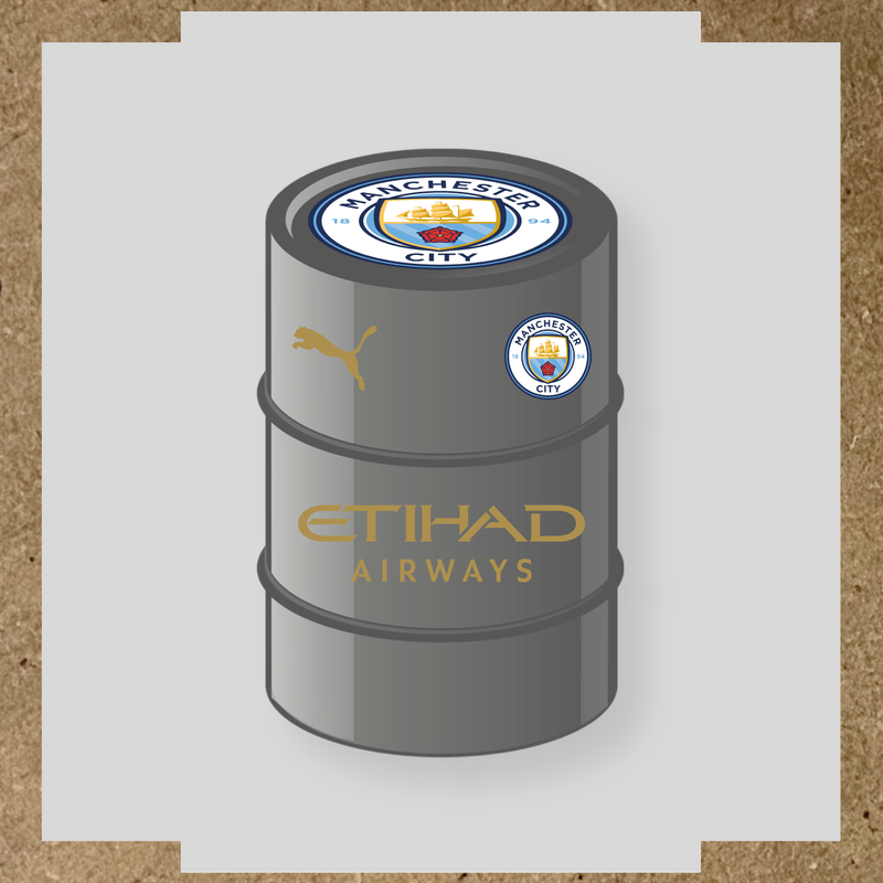 Kit de 4 stickers Manchester City pour baril décoratif affichant le logo de Manchester City et de Puma. couleur:or