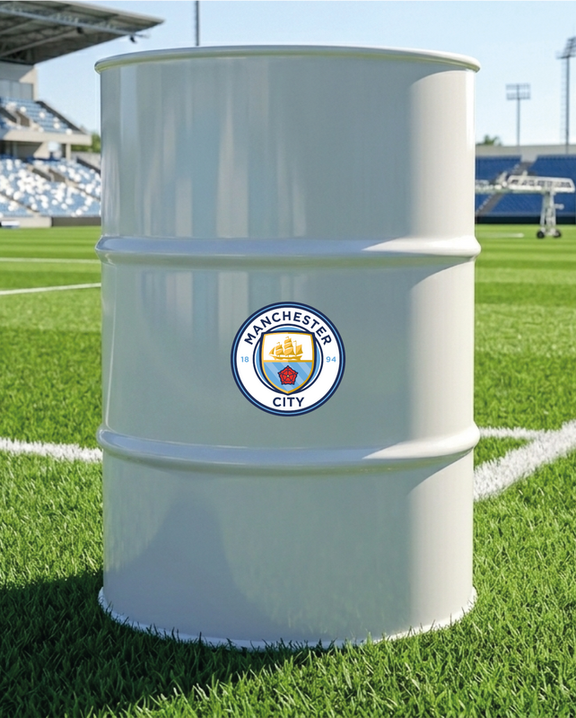 Baril décoratif avec kit de 2 stickers Manchester City en situation réelle