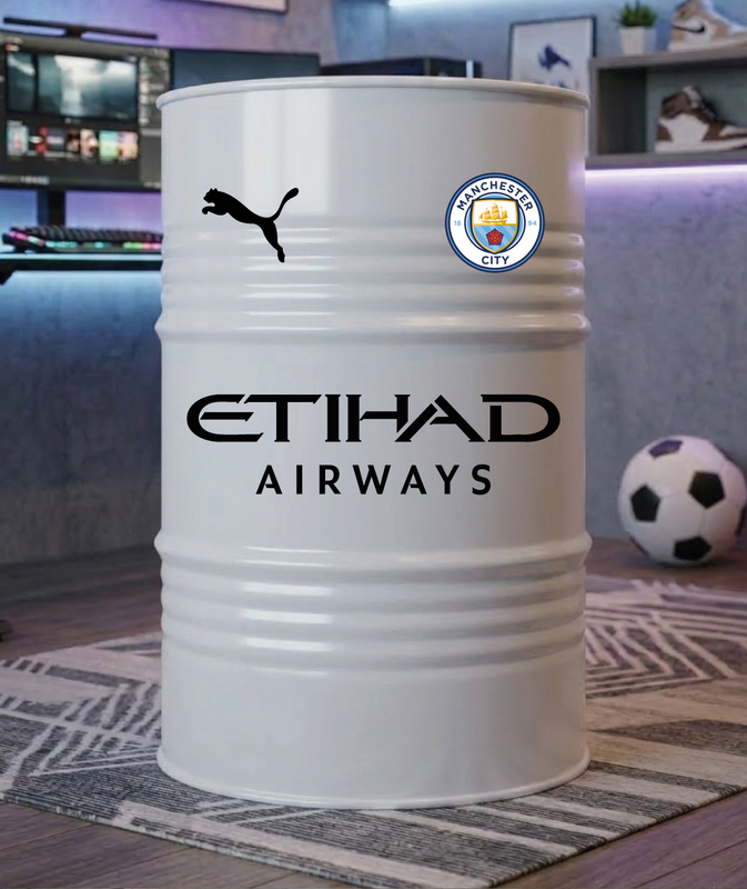 Baril décoratif avec stickers Manchester City et visuel secondaire Puma 