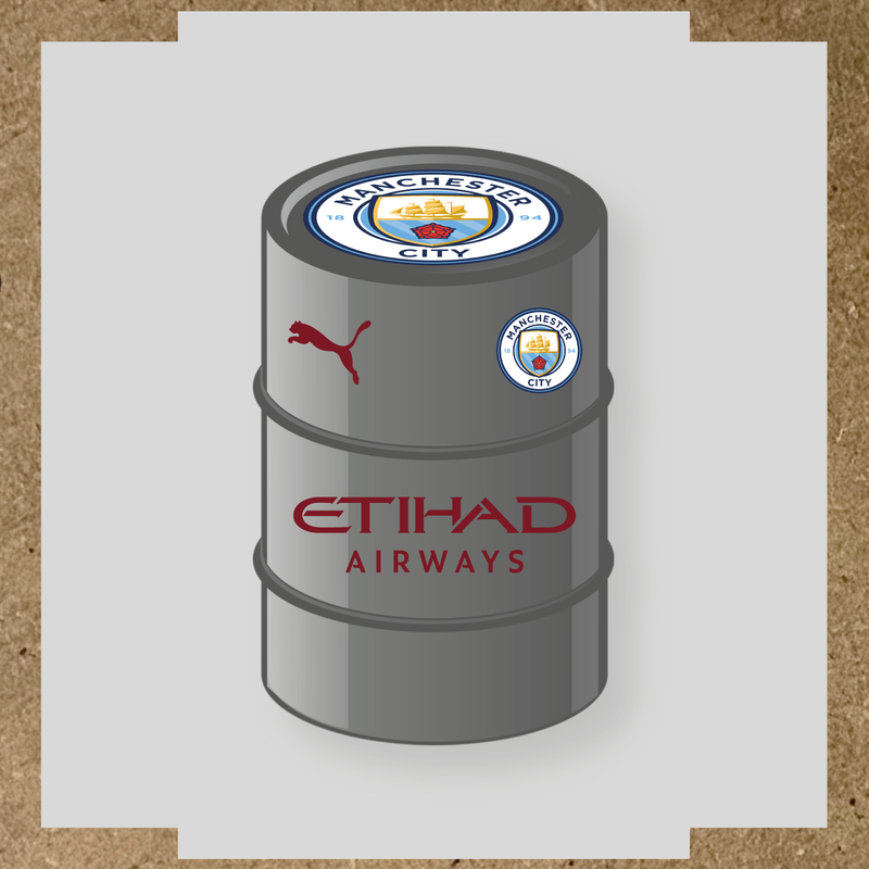 Kit de 4 stickers Manchester City pour baril décoratif affichant le logo de Manchester City et de Puma. couleur:rouge bordeaux