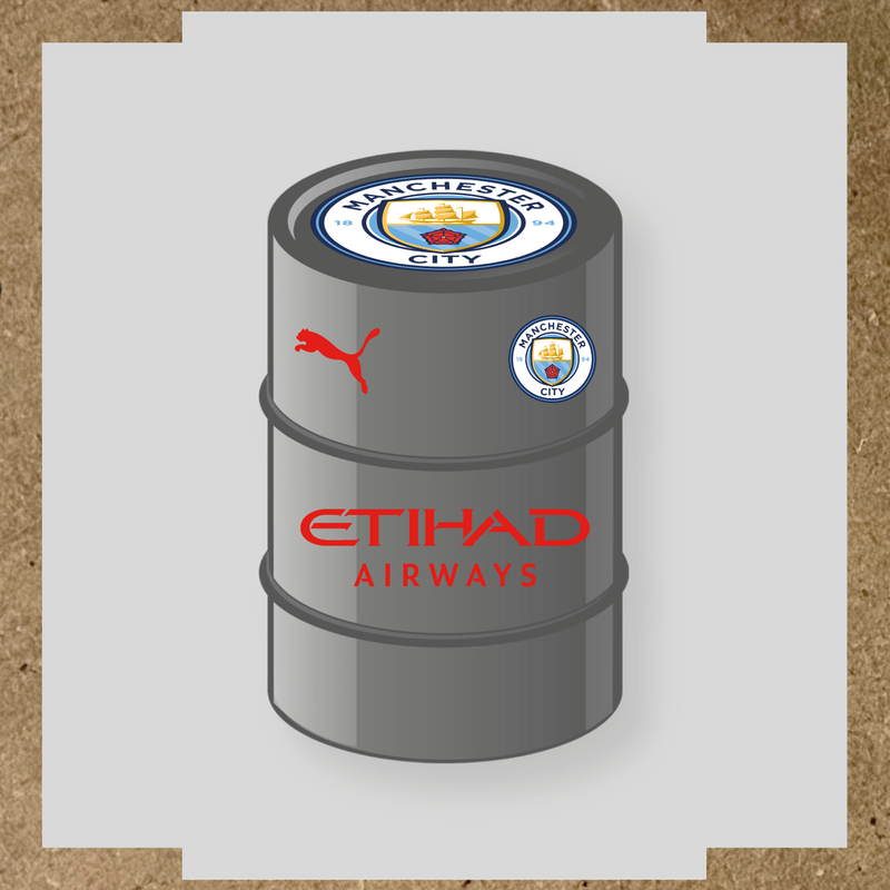 Kit de 4 stickers Manchester City pour baril décoratif affichant le logo de Manchester City et de Puma. couleur:rouge vif