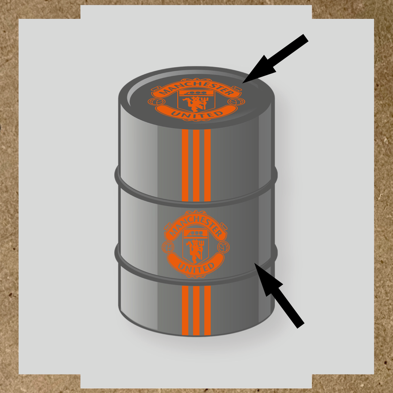 Kit de 4 stickers pour baril décoratif avec le logo de Manchester United couleur:orange