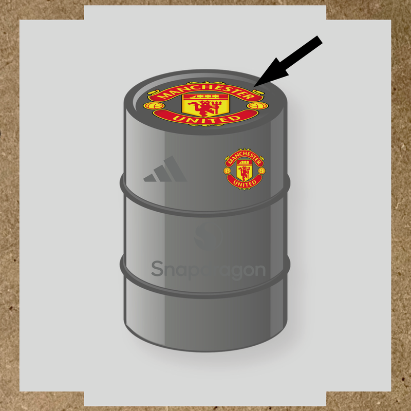 Kit de 4 stickers Manchester United pour baril décoratif, mettant en avant le logo de Manchester United. couleur:gris foncé