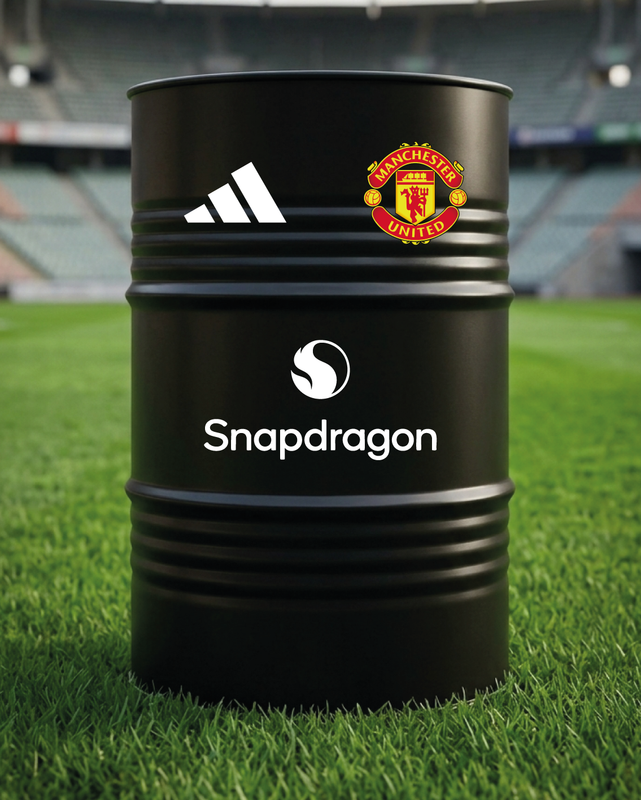 Mise en situation d’un baril décoratif avec kit de 4 stickers Manchester United version 2 
