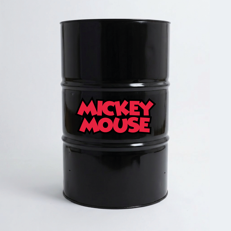 Vue du dessus d’un baril décoratif avec sticker supérieur Kit de 2 stickers Mickey Mouse logo pour baril décoratif