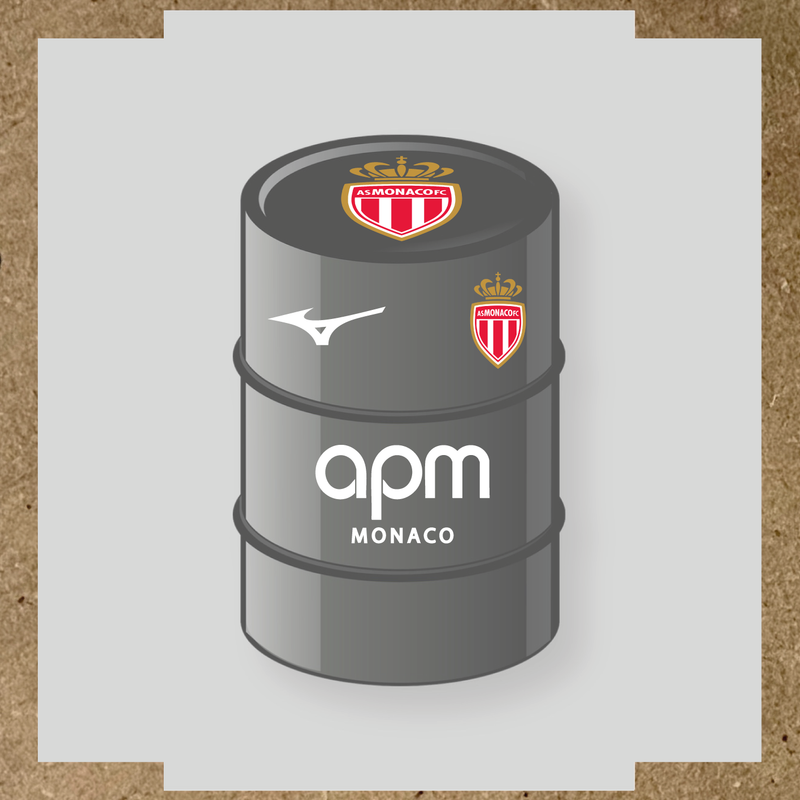 Kit de 4 stickers AS Monaco pour baril décoratif, mettant en avant le logo AS Monaco sur le dessus du baril. couleur:blanc