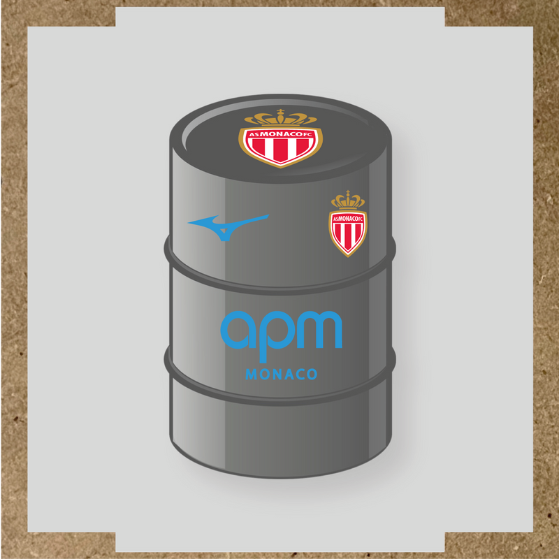 Kit de 4 stickers AS Monaco pour baril décoratif, mettant en avant le logo AS Monaco sur le dessus du baril. couleur:bleu ciel