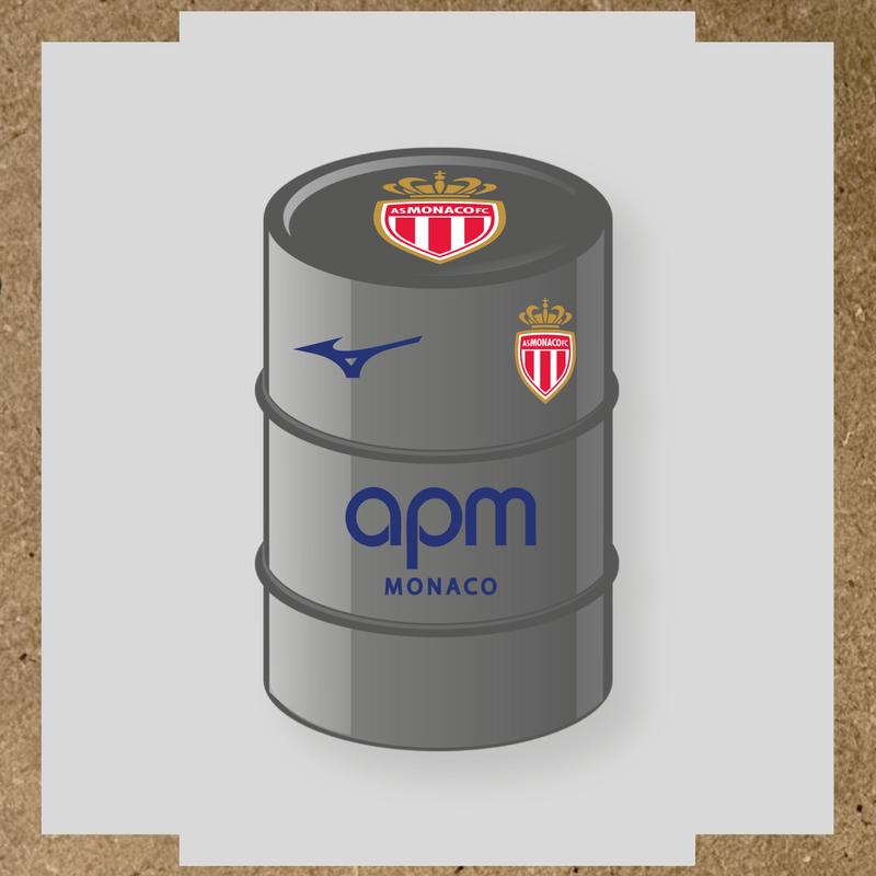 Kit de 4 stickers AS Monaco pour baril décoratif, mettant en avant le logo AS Monaco sur le dessus du baril. couleur:bleu indigo
