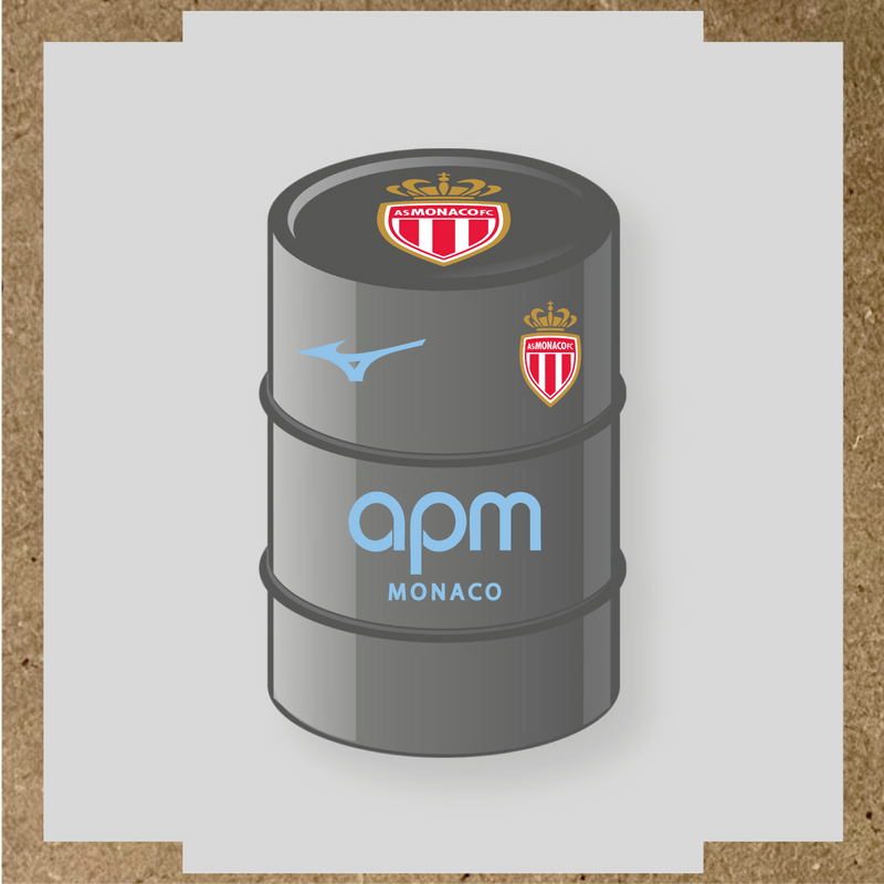 Kit de 4 stickers AS Monaco pour baril décoratif, mettant en avant le logo AS Monaco sur le dessus du baril. couleur:bleu pastel