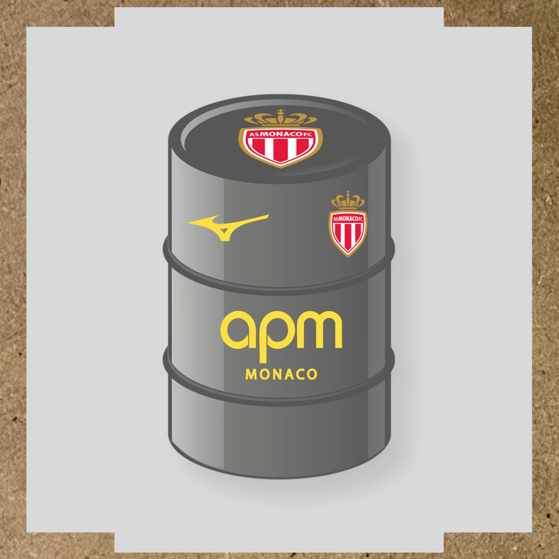 Kit de 4 stickers AS Monaco pour baril décoratif, mettant en avant le logo AS Monaco sur le dessus du baril. couleur:jaune clair
