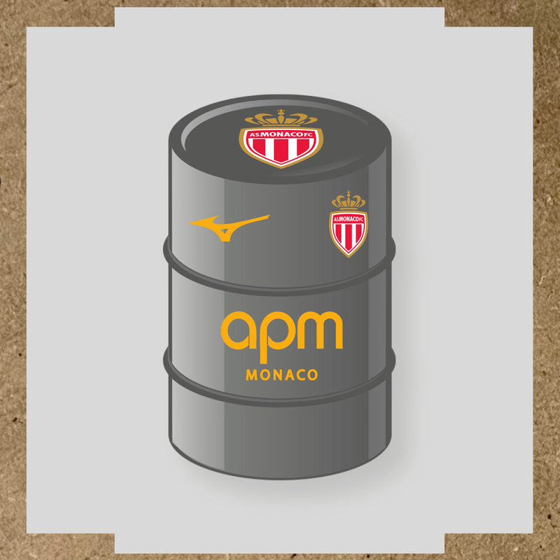 Kit de 4 stickers AS Monaco pour baril décoratif, mettant en avant le logo AS Monaco sur le dessus du baril. couleur:jaune foncé