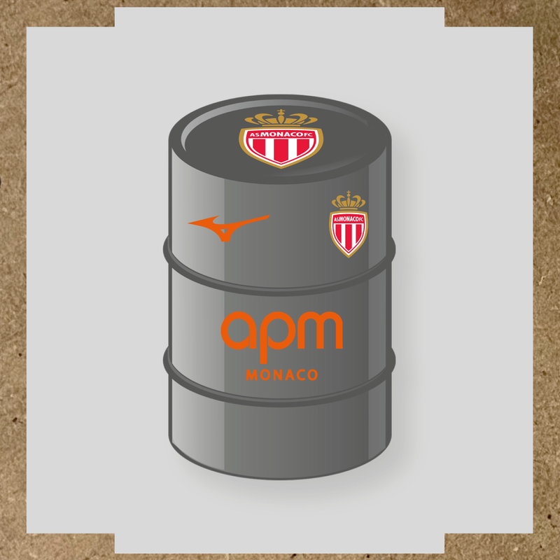 Kit de 4 stickers AS Monaco pour baril décoratif, mettant en avant le logo AS Monaco sur le dessus du baril. couleur:orange