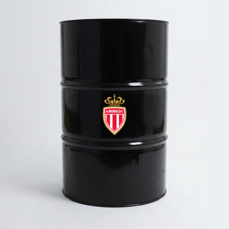 Vue du dessus d’un baril décoratif avec sticker supérieur AS Monaco