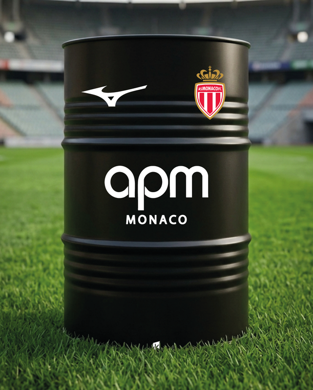 Mise en situation d’un baril décoratif avec kit de 4 stickers AS Monaco 