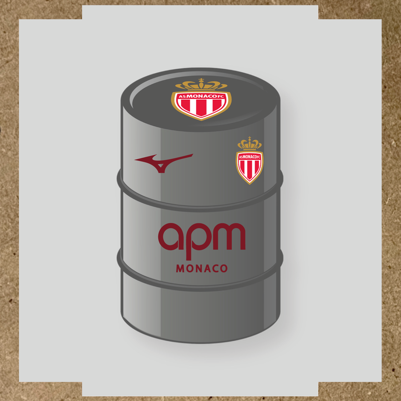 Kit de 4 stickers AS Monaco pour baril décoratif, mettant en avant le logo AS Monaco sur le dessus du baril. couleur:rouge bordeaux