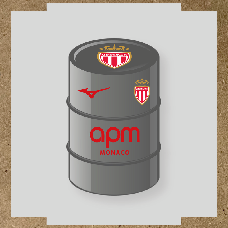 Kit de 4 stickers AS Monaco pour baril décoratif, mettant en avant le logo AS Monaco sur le dessus du baril. couleur:rouge