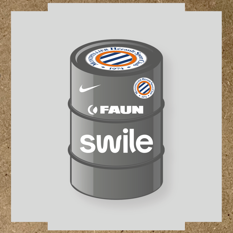 Kit de 4 stickers pour baril décoratif avec le logo Montpellier HSC et des éléments design. couleur:blanc