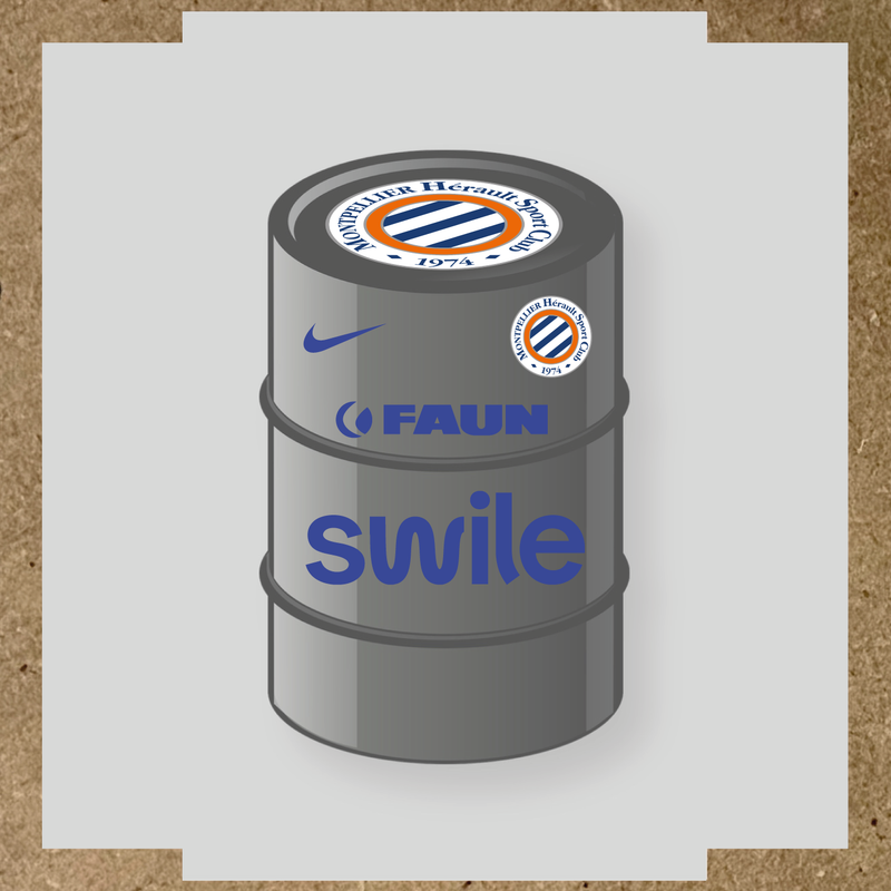 Kit de 4 stickers pour baril décoratif avec le logo Montpellier HSC et des éléments design. couleur:bleu roi