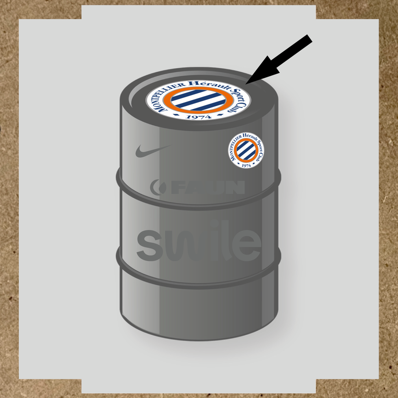 Kit de 4 stickers pour baril décoratif avec le logo Montpellier HSC et des éléments design. couleur:gris foncé