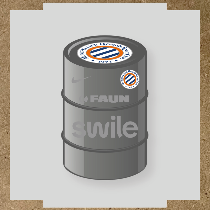 Kit de 4 stickers pour baril décoratif avec le logo Montpellier HSC et des éléments design. couleur:gris