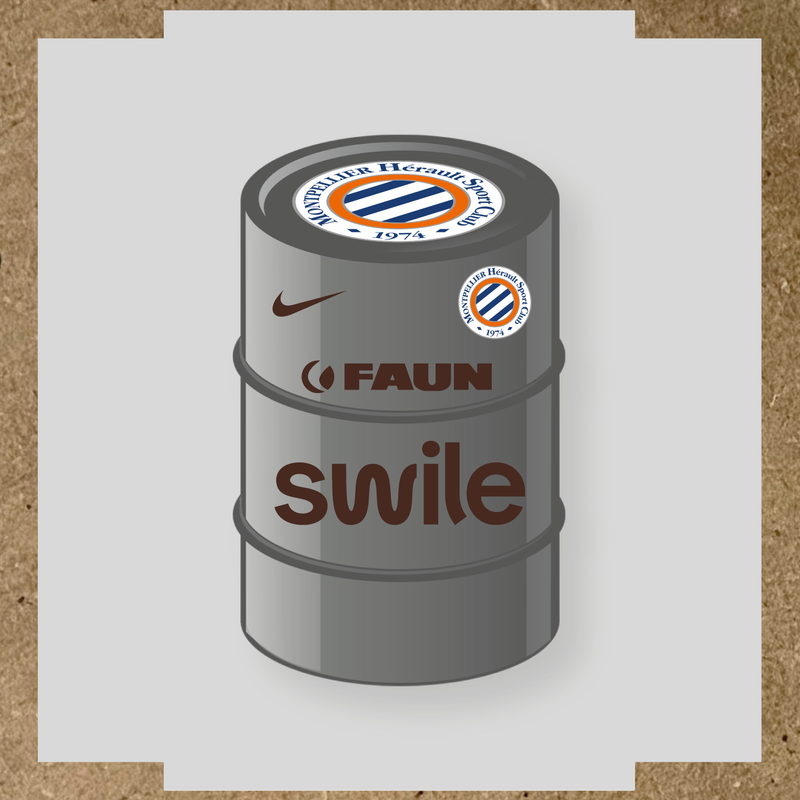 Kit de 4 stickers pour baril décoratif avec le logo Montpellier HSC et des éléments design. couleur:marron foncé