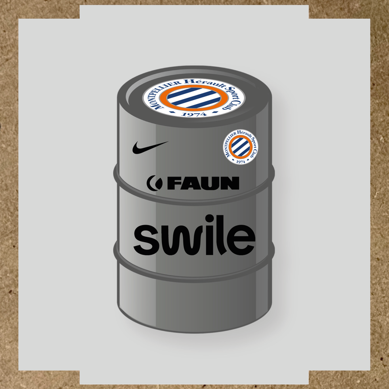 Kit de 4 stickers pour baril décoratif avec le logo Montpellier HSC et des éléments design. couleur:noir