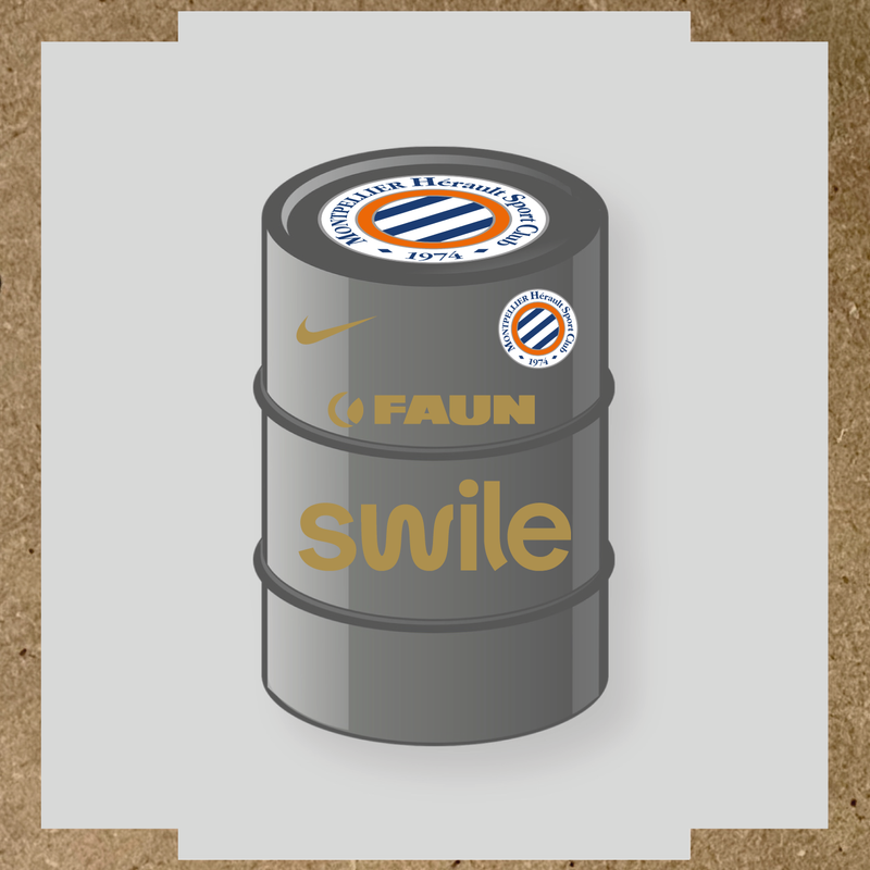 Kit de 4 stickers pour baril décoratif avec le logo Montpellier HSC et des éléments design. couleur:or
