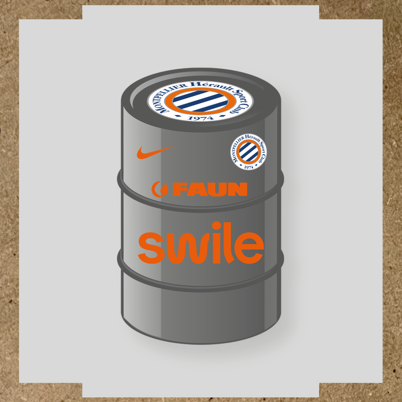 Kit de 4 stickers pour baril décoratif avec le logo Montpellier HSC et des éléments design. couleur:orange