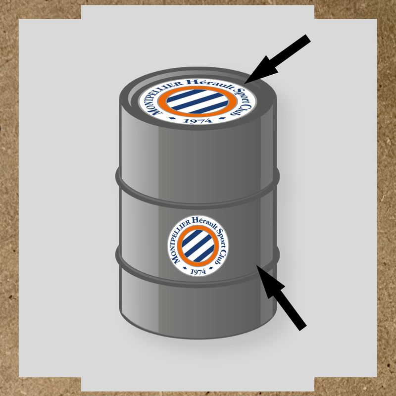 Kit de 2 stickers pour baril avec logos Montpellier Hérault Sport Club en découpe adhésive.