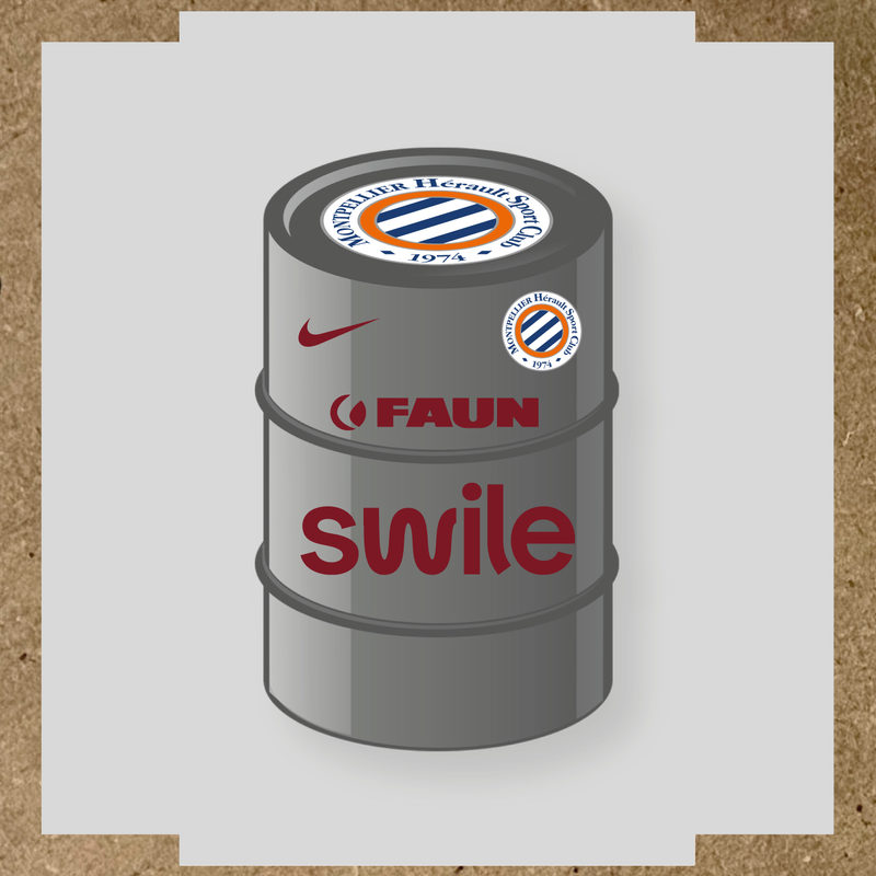Kit de 4 stickers pour baril décoratif avec le logo Montpellier HSC et des éléments design. couleur:rouge bordeaux