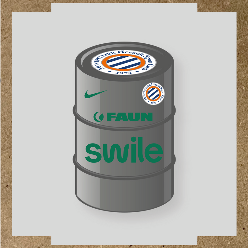 Kit de 4 stickers pour baril décoratif avec le logo Montpellier HSC et des éléments design. couleur:vert émeraude