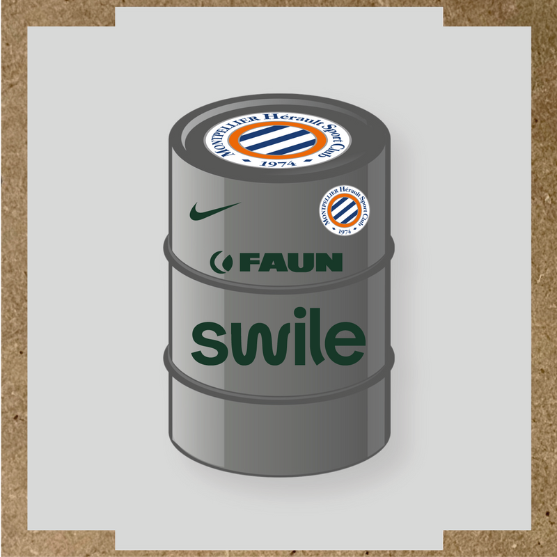 Kit de 4 stickers pour baril décoratif avec le logo Montpellier HSC et des éléments design. couleur:vert forêt