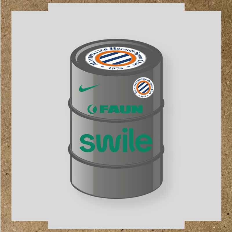 Kit de 4 stickers pour baril décoratif avec le logo Montpellier HSC et des éléments design. couleur:vert jade