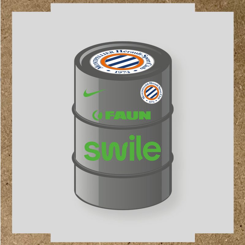 Kit de 4 stickers pour baril décoratif avec le logo Montpellier HSC et des éléments design. couleur:vert prairie