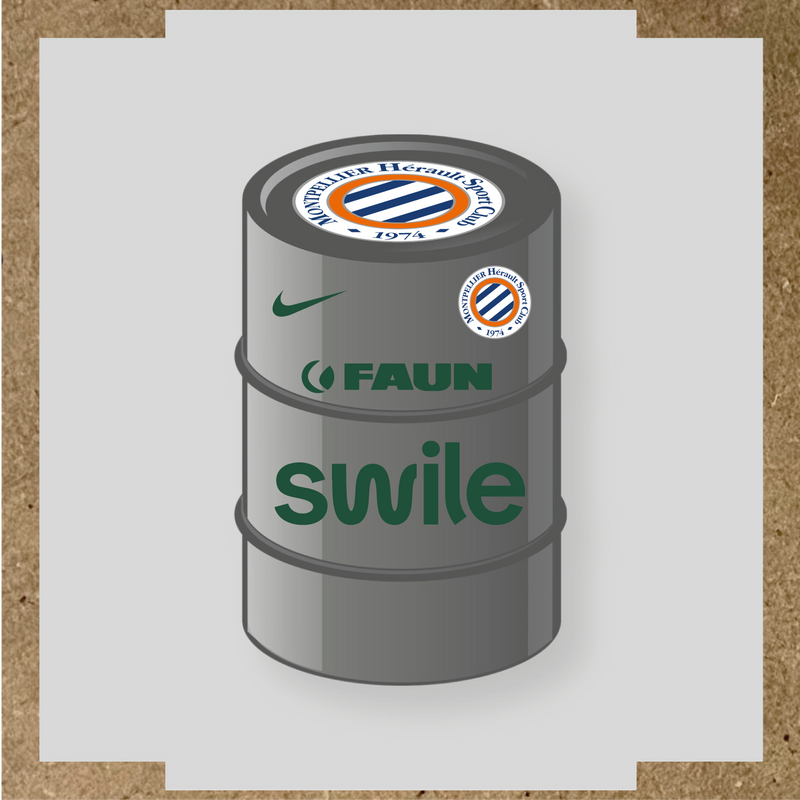 Kit de 4 stickers pour baril décoratif avec le logo Montpellier HSC et des éléments design. couleur:vert sapin
