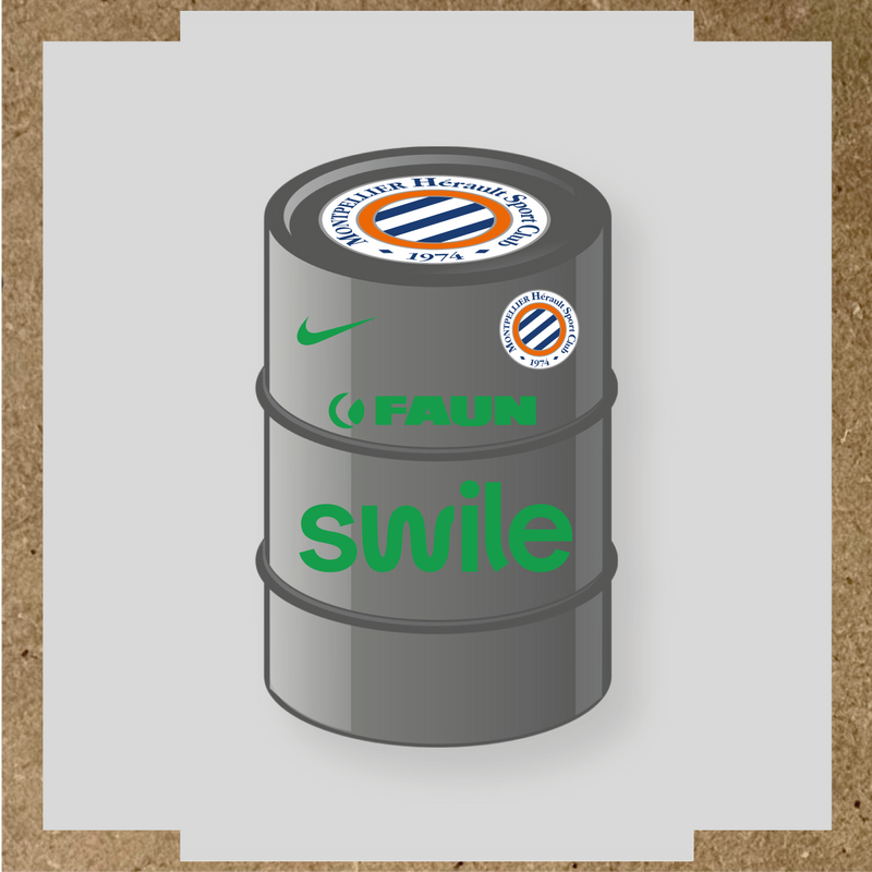 Kit de 4 stickers pour baril décoratif avec le logo Montpellier HSC et des éléments design. couleur:vert vif