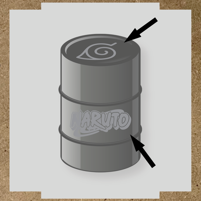 Kit de 2 stickers vinyle Naruto pour personnalisation de baril, design sur le dessus et côté. couleur:argent