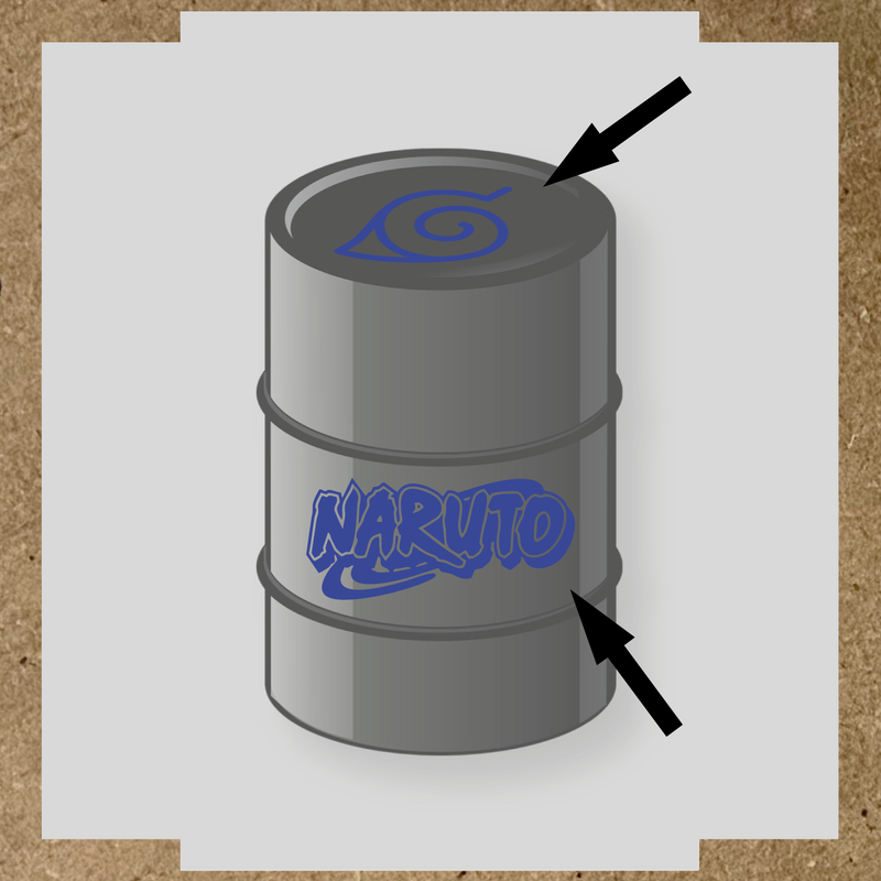 Kit de 2 stickers vinyle Naruto pour personnalisation de baril, design sur le dessus et côté. couleur:bleu roi
