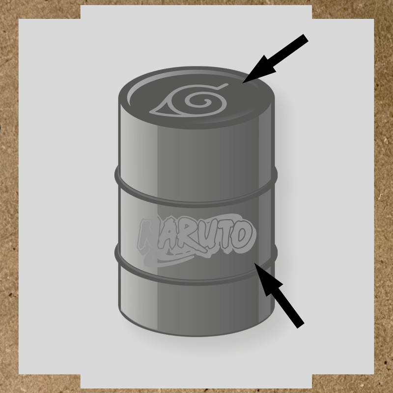 Kit de 2 stickers vinyle Naruto pour personnalisation de baril, design sur le dessus et côté. couleur:gris