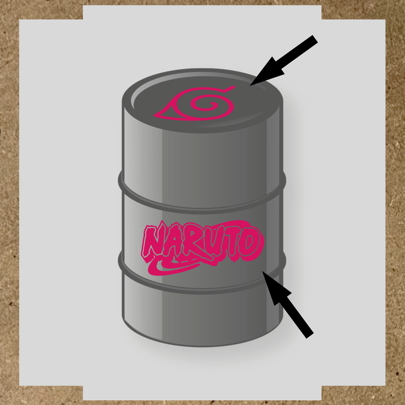 Kit de 2 stickers vinyle Naruto pour personnalisation de baril, design sur le dessus et côté. couleur:rose