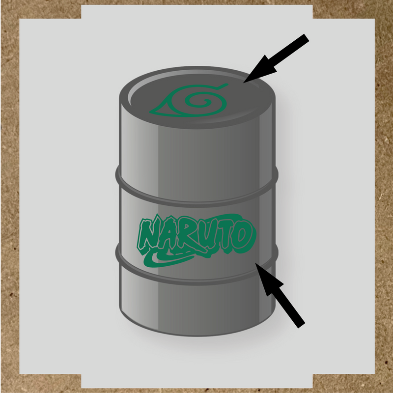 Kit de 2 stickers vinyle Naruto pour personnalisation de baril, design sur le dessus et côté. couleur:vert émeraude