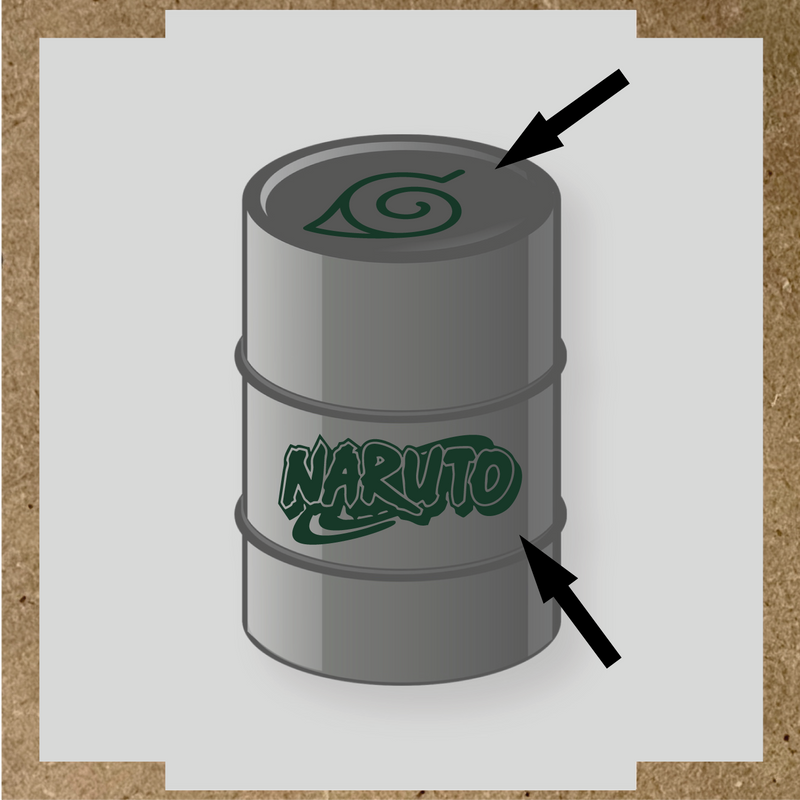 Kit de 2 stickers vinyle Naruto pour personnalisation de baril, design sur le dessus et côté. couleur:vert forêt