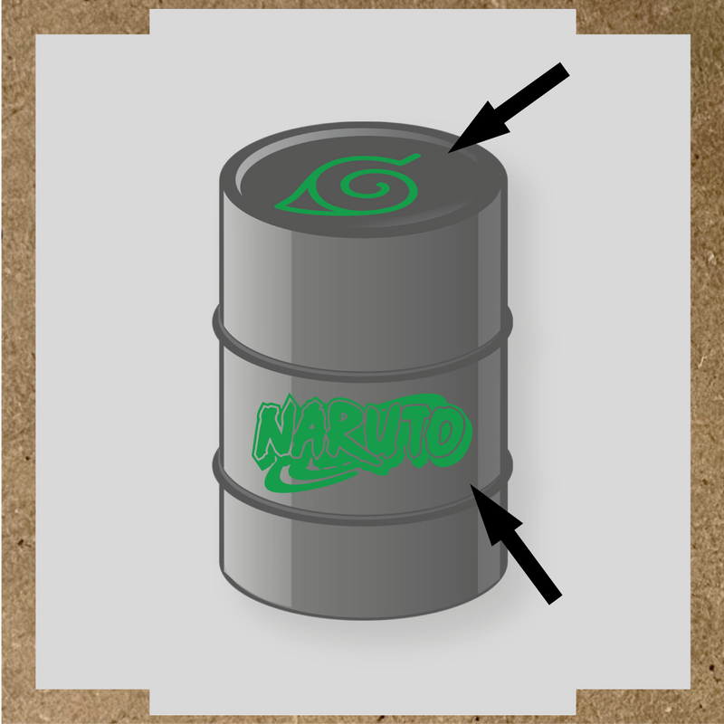 Kit de 2 stickers vinyle Naruto pour personnalisation de baril, design sur le dessus et côté. couleur:vert vif