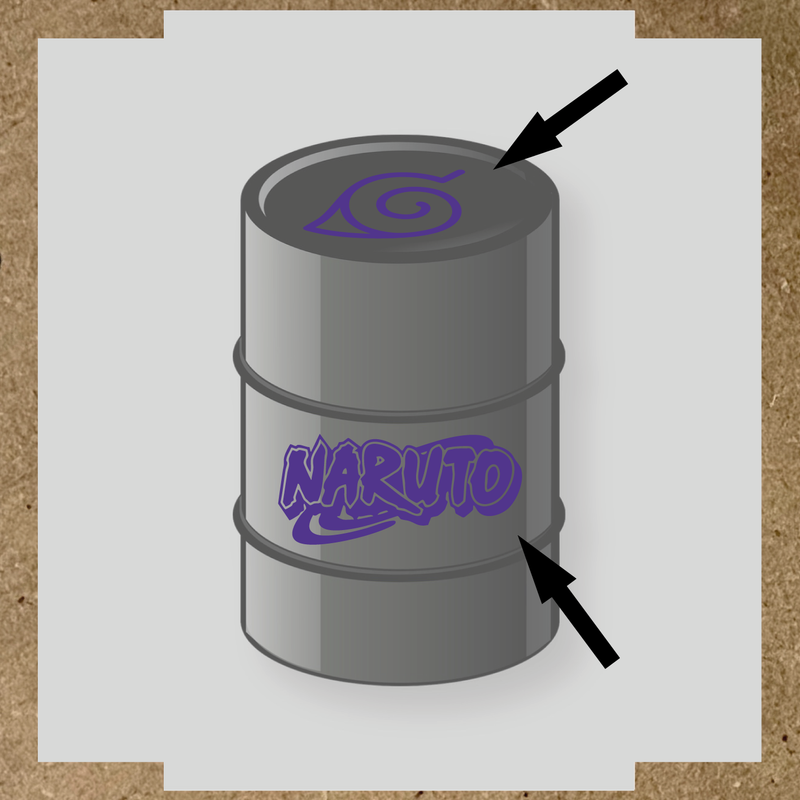 Kit de 2 stickers vinyle Naruto pour personnalisation de baril, design sur le dessus et côté. couleur:violet