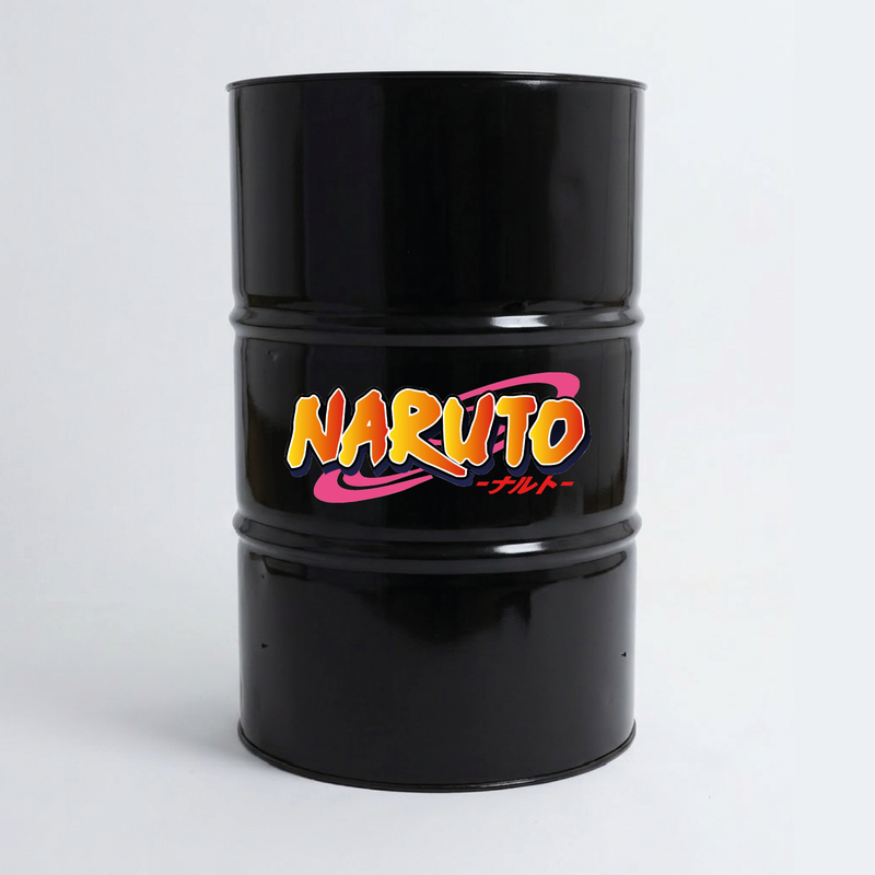 Vue du dessus d’un baril décoratif avec sticker supérieur Kit de 2 stickers Naruto Sharingan logo pour baril décoratif